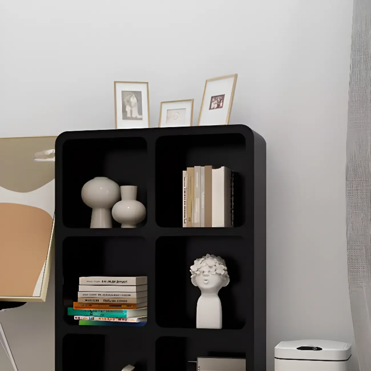 Simple Wooden Closed Back Bookcase in Black Image - 8