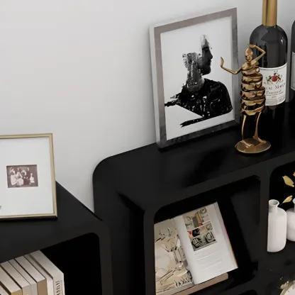 Simple Wooden Closed Back Bookcase in Black Image - 10