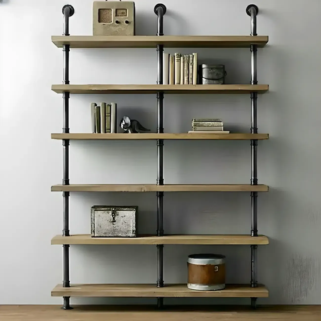 Etagere Brown Wood 6-Shelf Rectangle Open Bookcase Image - 1