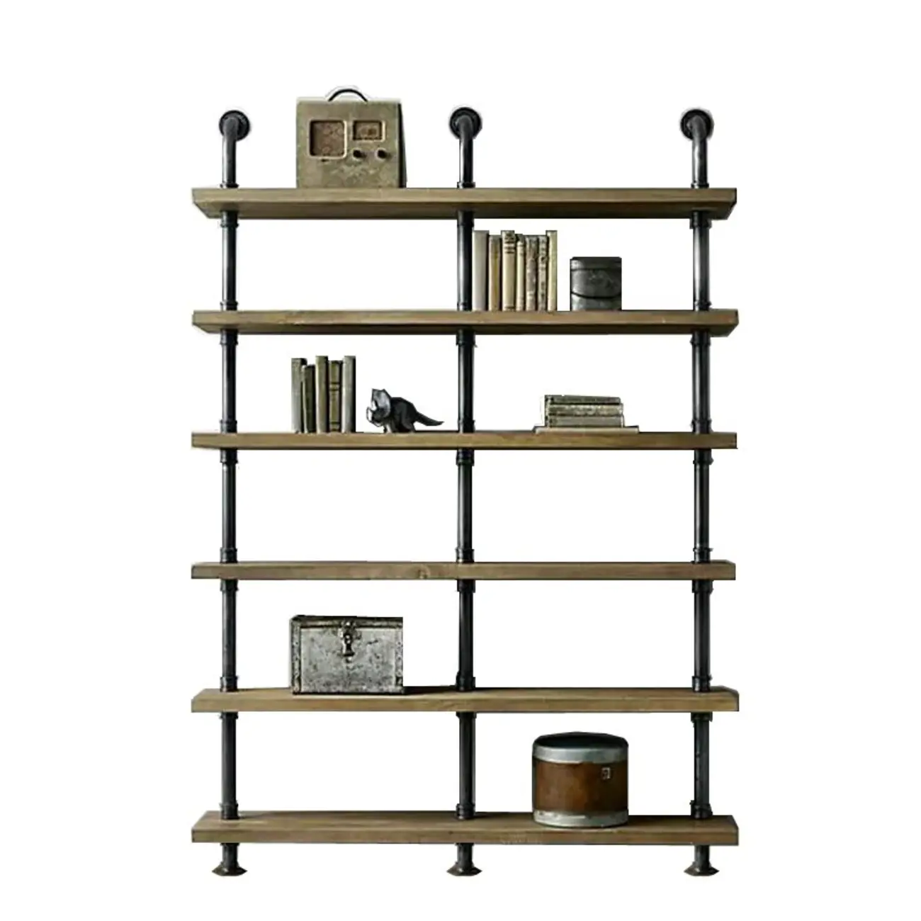 Etagere Brown Wood 6-Shelf Rectangle Open Bookcase Image - 4 | homeyfad