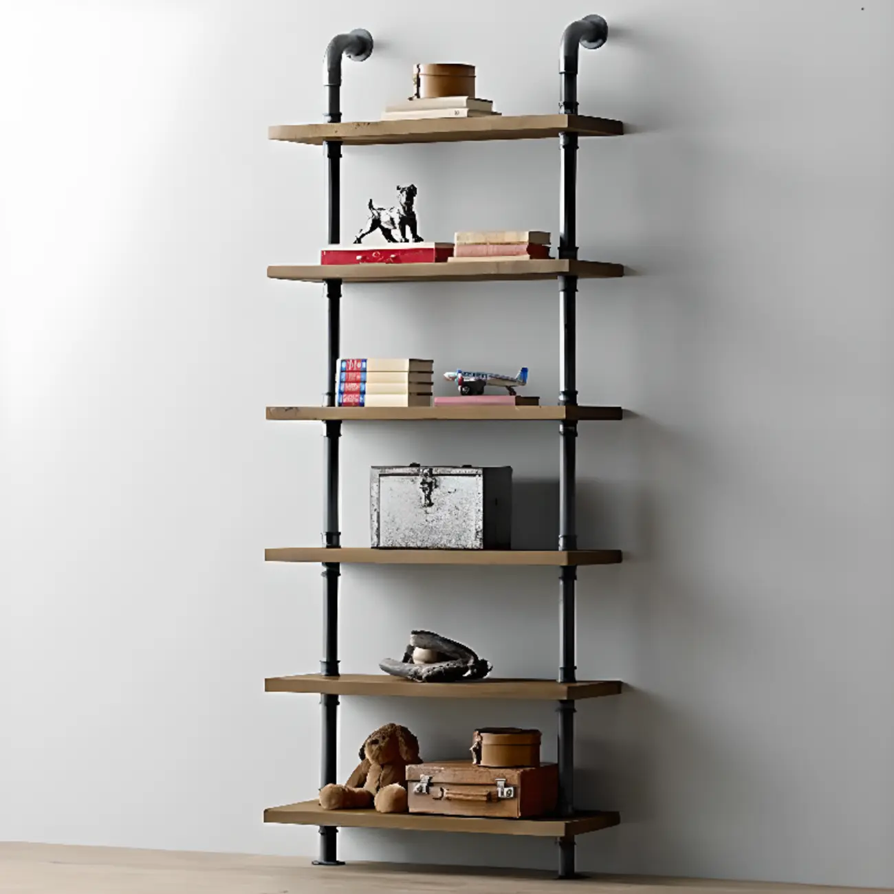 Etagere Brown Wood 6-Shelf Rectangle Open Bookcase Image - 2 | homeyfad
