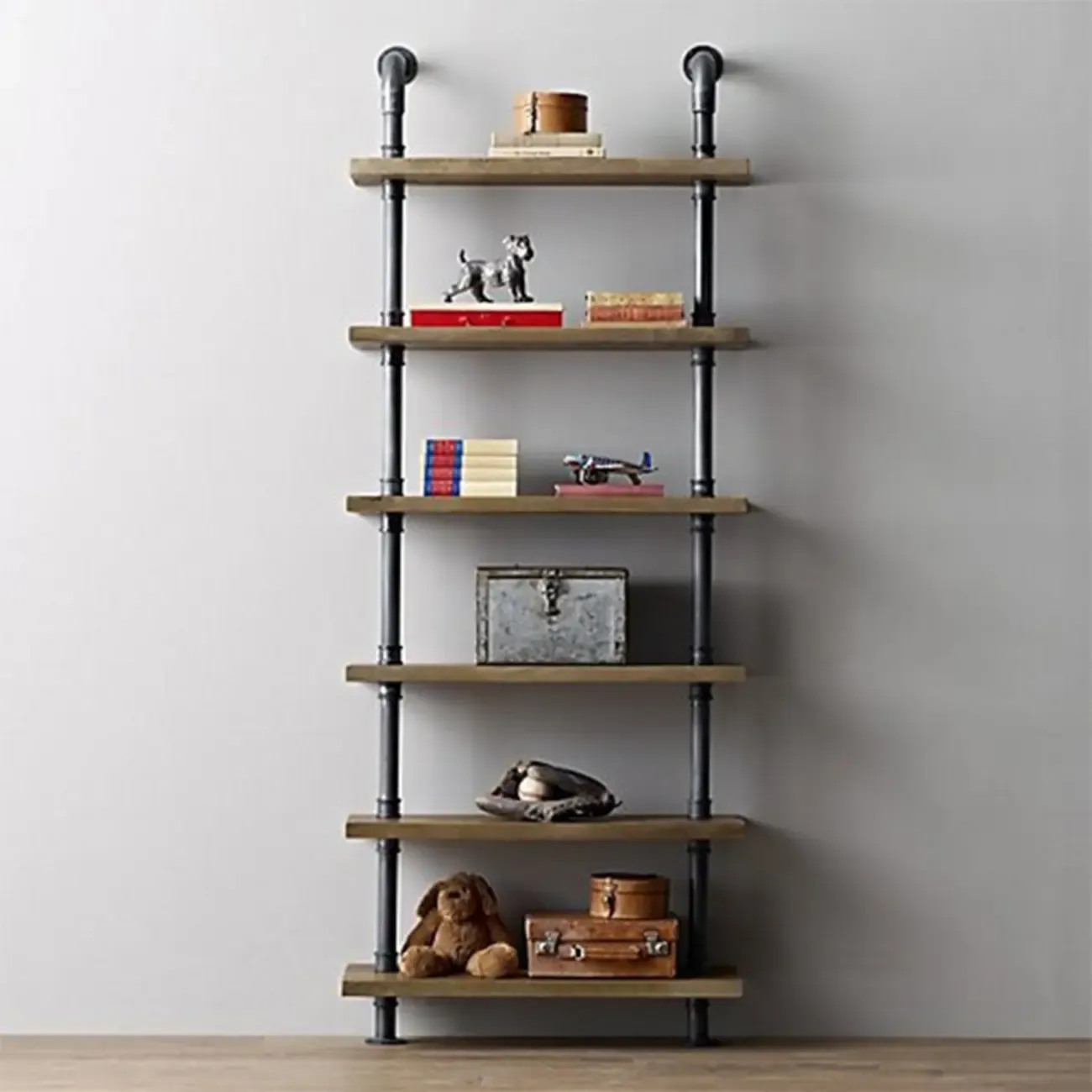 Etagere Brown Wood 6-Shelf Rectangle Open Bookcase Image - 3