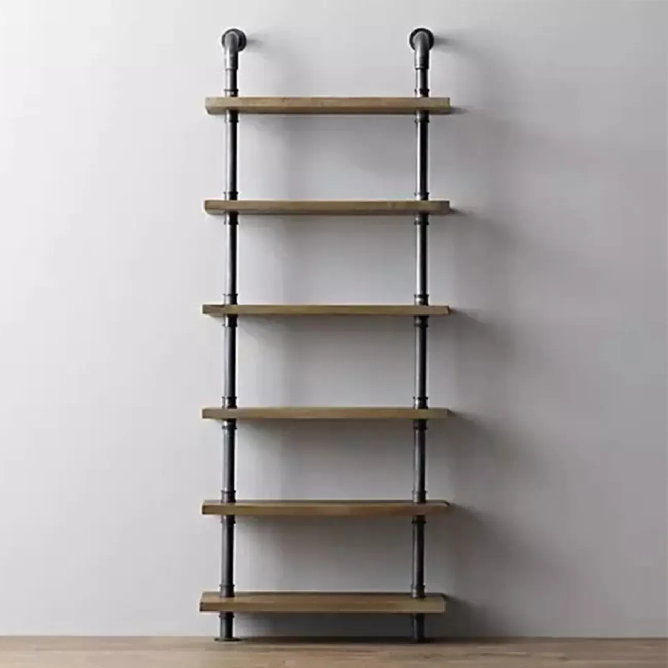 Etagere Brown Wood 6-Shelf Rectangle Open Bookcase Image - 5