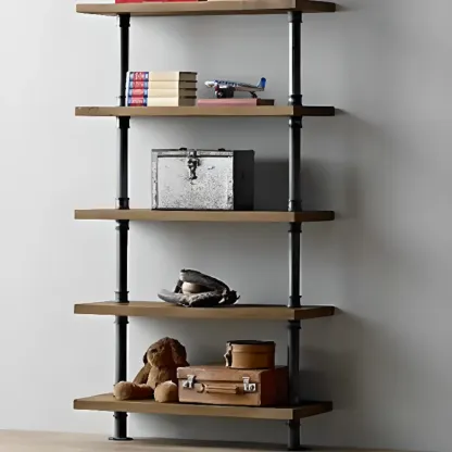 Etagere Brown Wood 6-Shelf Rectangle Open Bookcase Image - 6