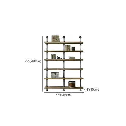 Etagere Brown Wood 6-Shelf Rectangle Open Bookcase Image - 9
