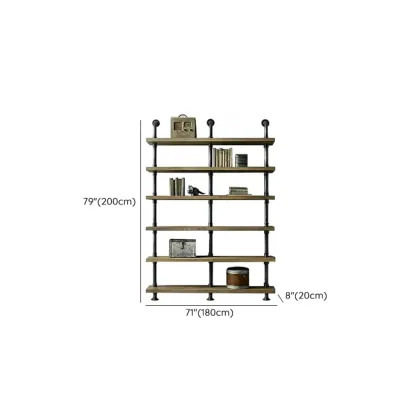 Etagere Brown Wood 6-Shelf Rectangle Open Bookcase Image - 13