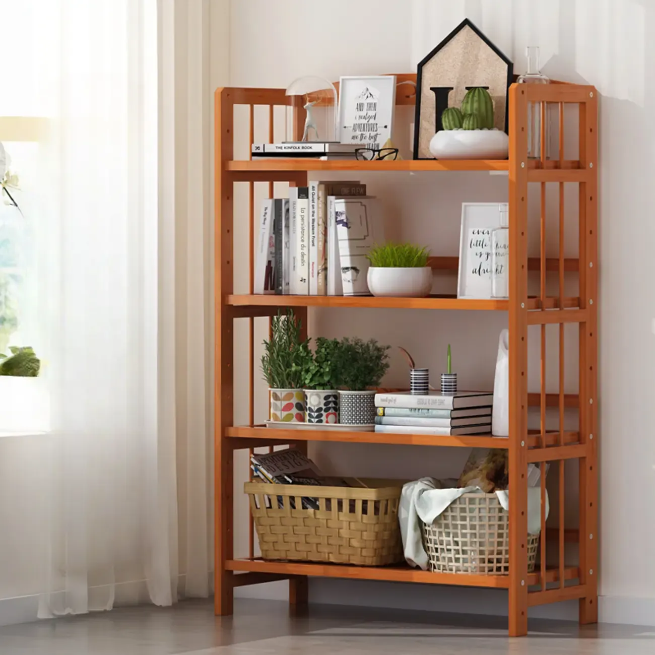 Minimalist Adjustable Vertical Open Back Wooden Bookshelves Image - 5