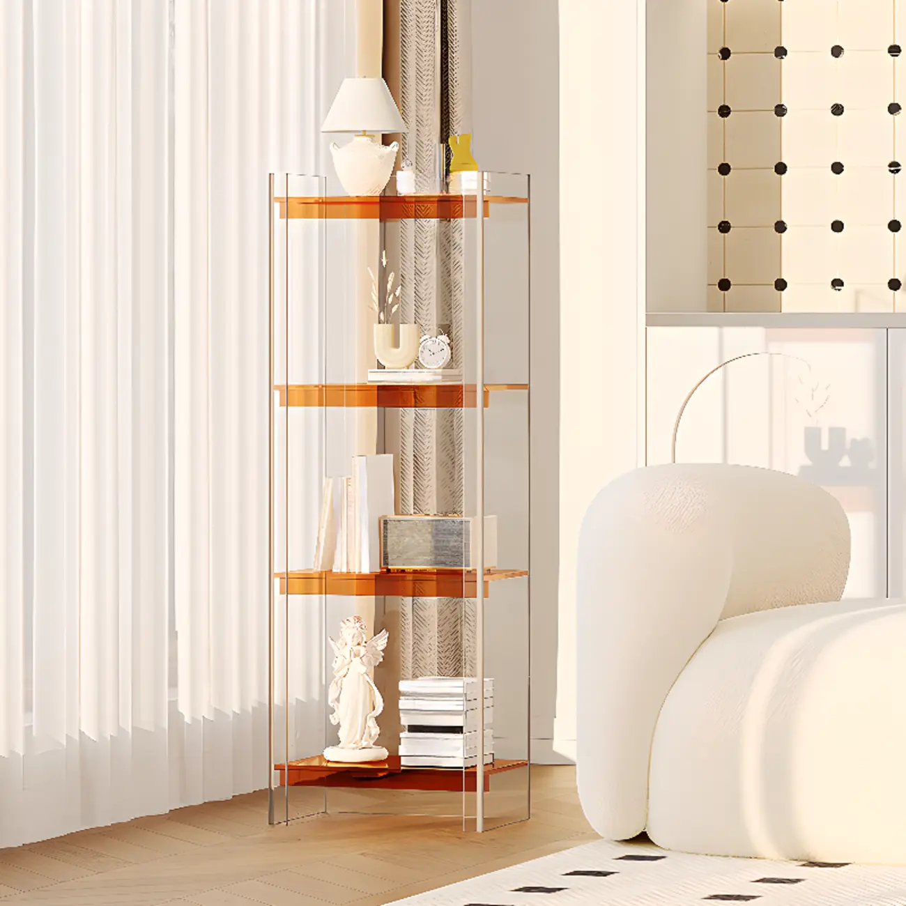 Minimalism Clear Acrylic 4-Tier Vertical Narrow Bookcase Image - 4 | homeyfad