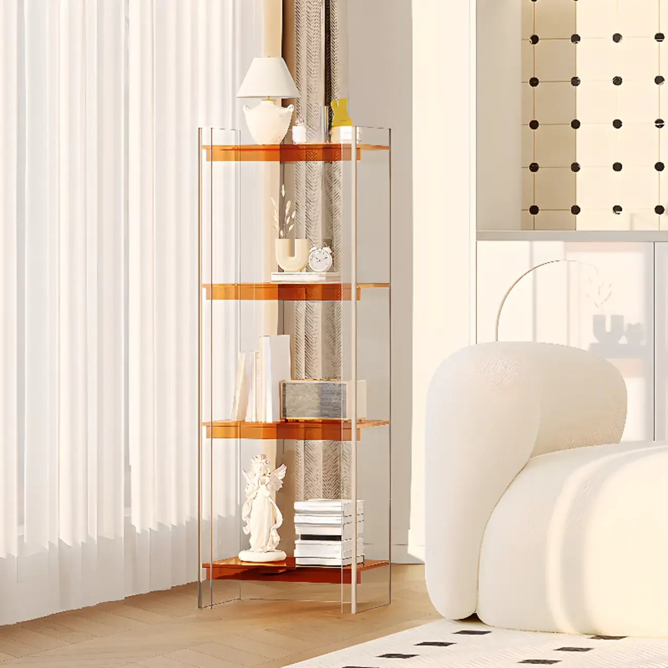Minimalism Clear Acrylic 4-Tier Vertical Narrow Bookcase Image - 4