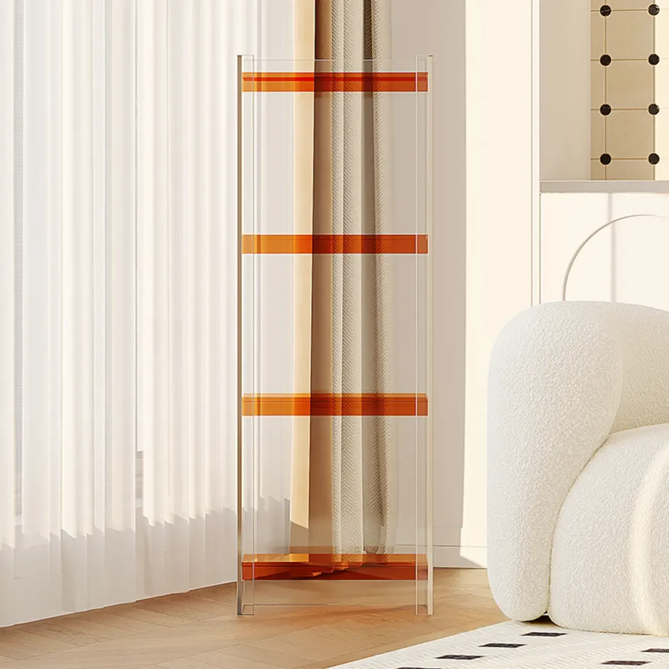 Minimalism Clear Acrylic 4-Tier Vertical Narrow Bookcase Image - 6