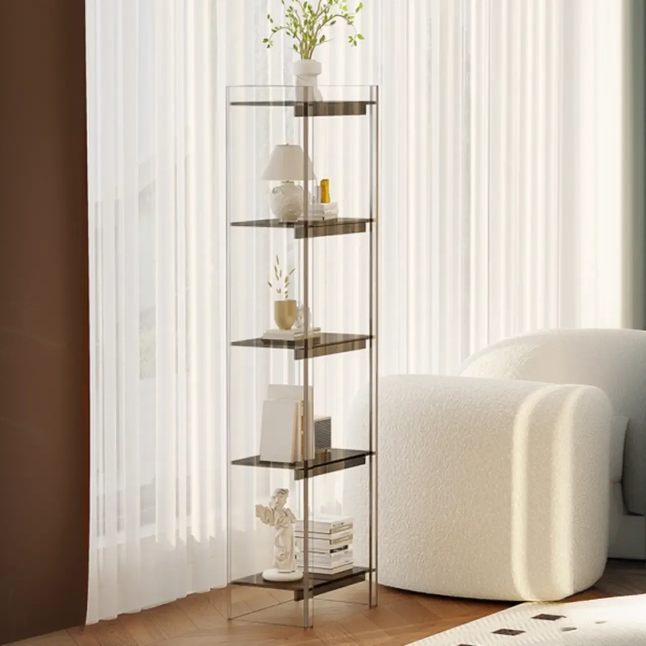 Minimalism Clear Acrylic 4-Tier Vertical Narrow Bookcase Image - 1