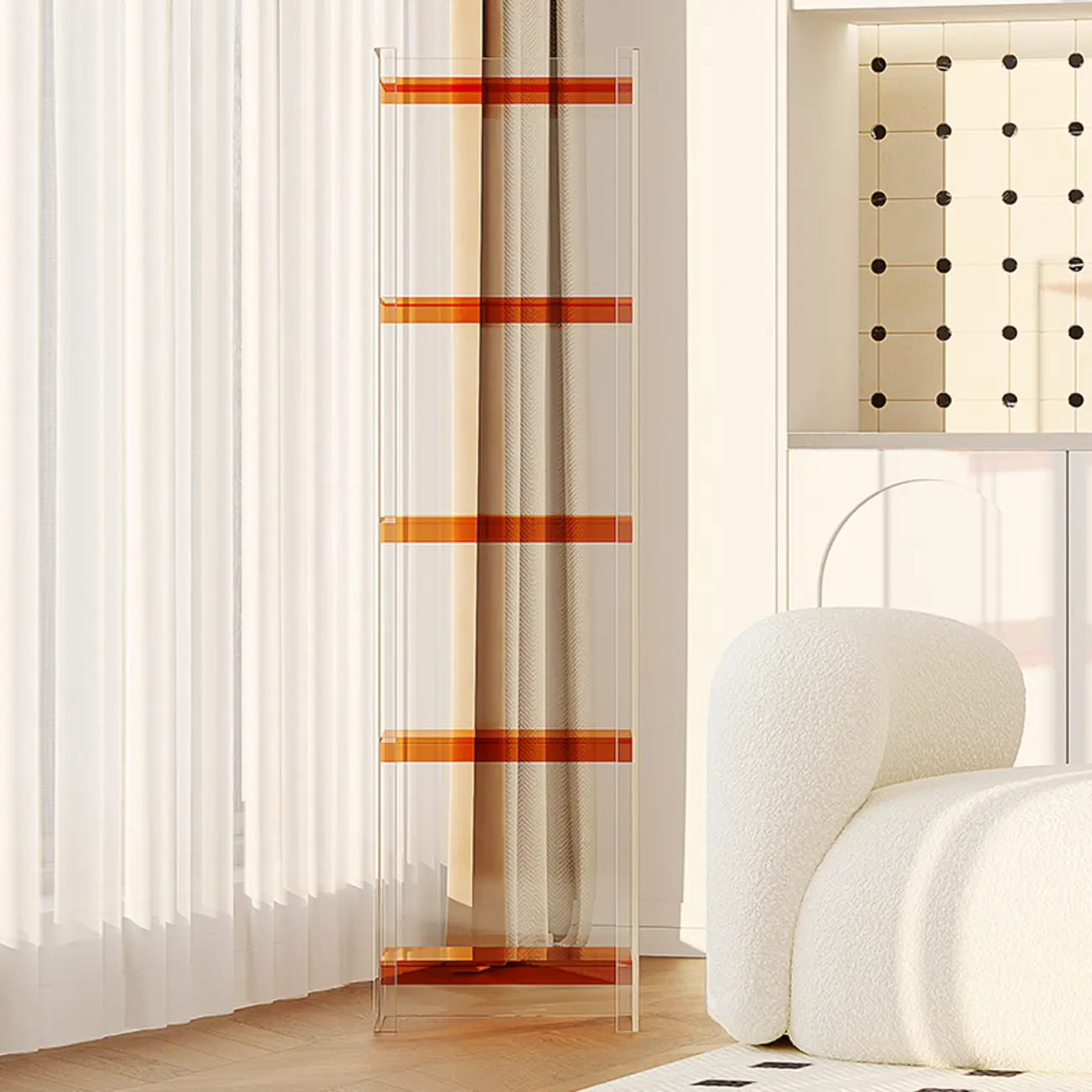 Minimalism Clear Acrylic 4-Tier Vertical Narrow Bookcase Image - 7 | homeyfad