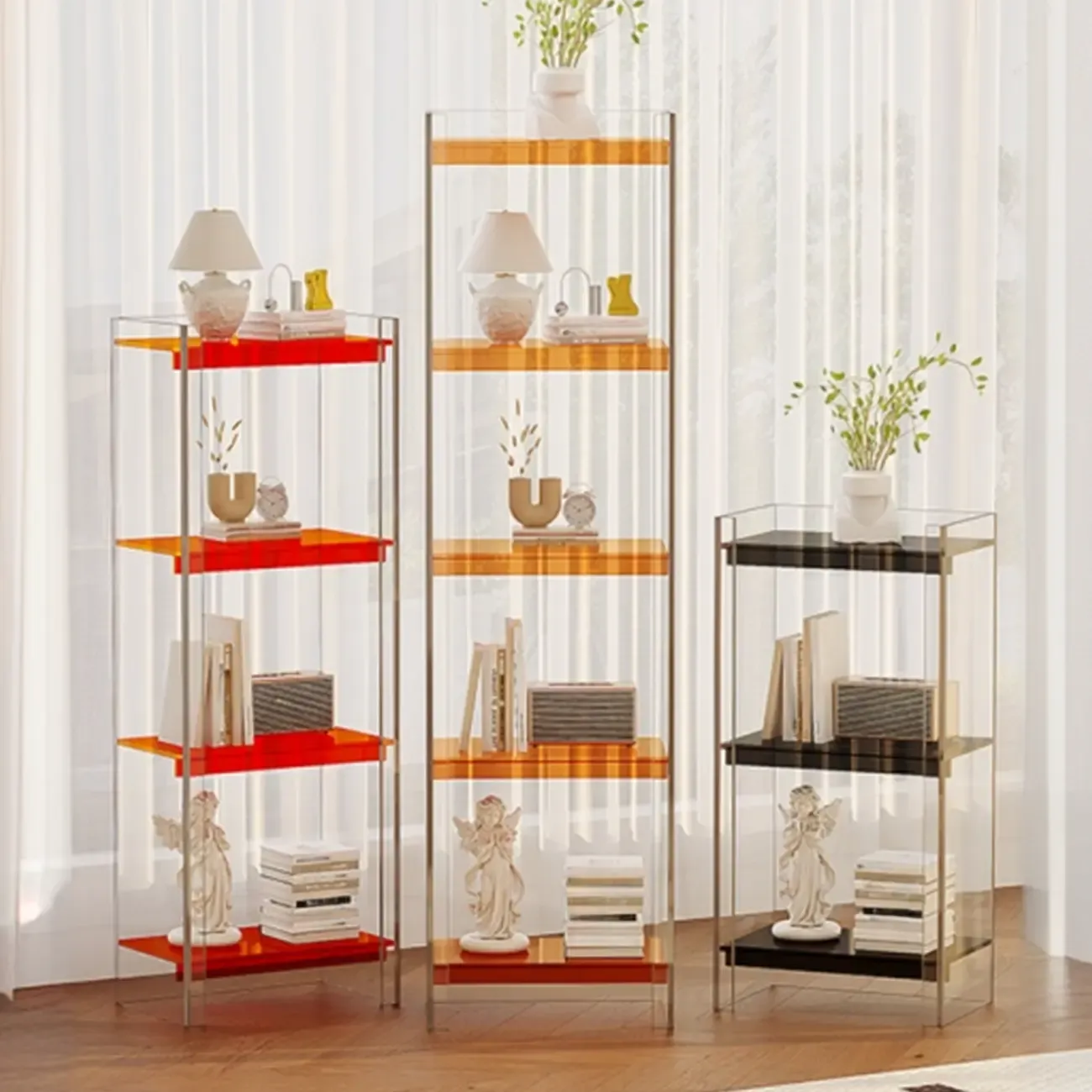 Minimalism Clear Acrylic 4-Tier Vertical Narrow Bookcase Image - 2