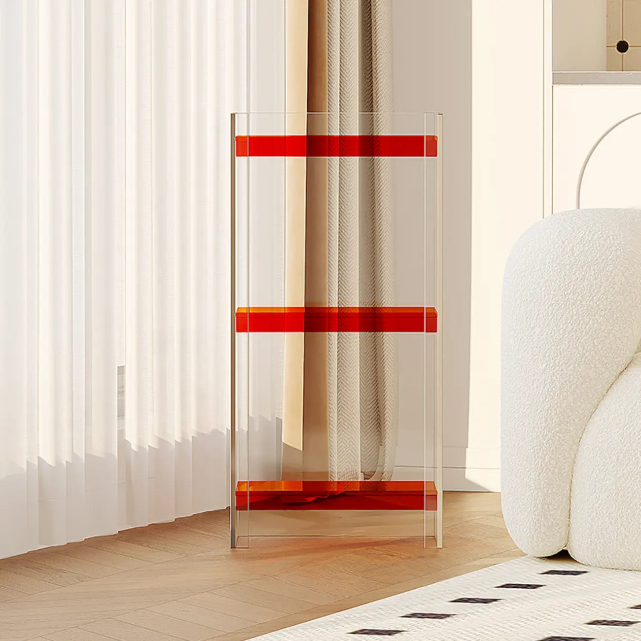 Minimalism Clear Acrylic 4-Tier Vertical Narrow Bookcase Image - 11 | homeyfad