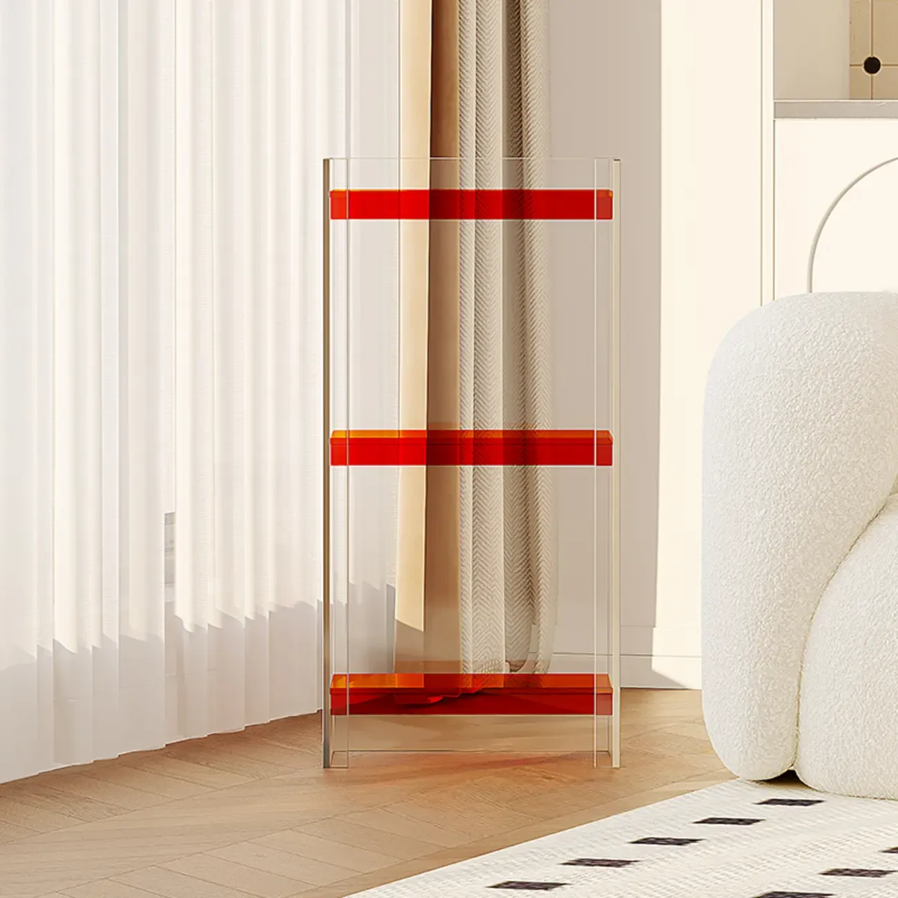 Minimalism Clear Acrylic 4-Tier Vertical Narrow Bookcase Image - 11