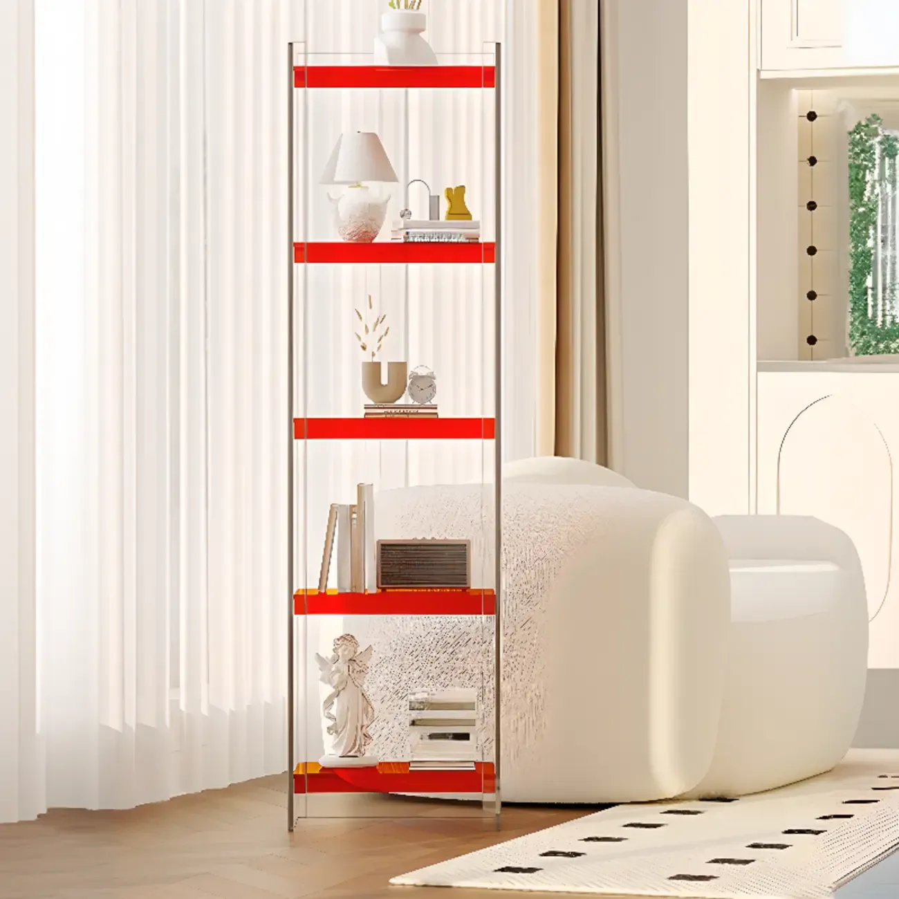 Minimalism Clear Acrylic 4-Tier Vertical Narrow Bookcase Image - 12