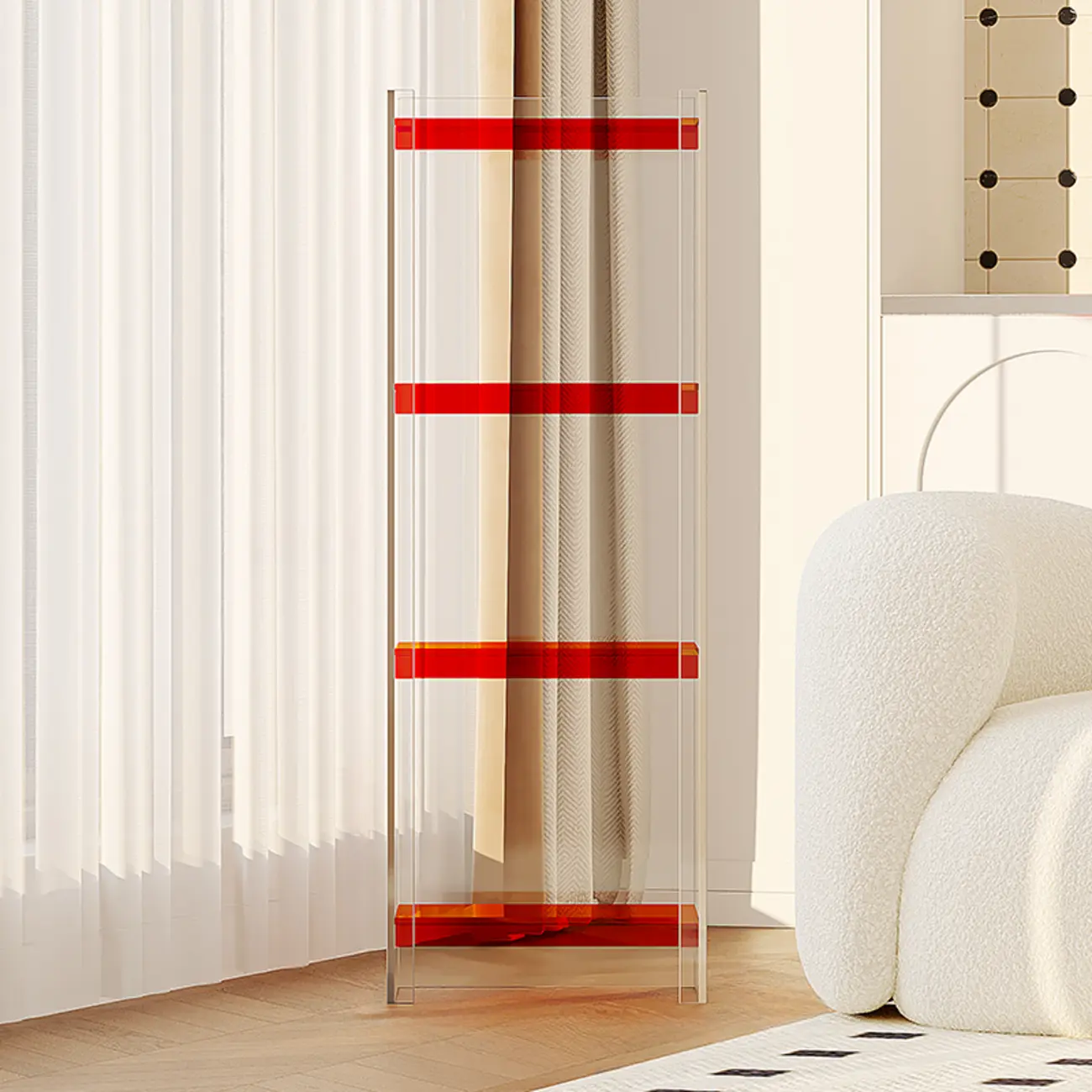 Minimalism Clear Acrylic 4-Tier Vertical Narrow Bookcase Image - 13 | homeyfad
