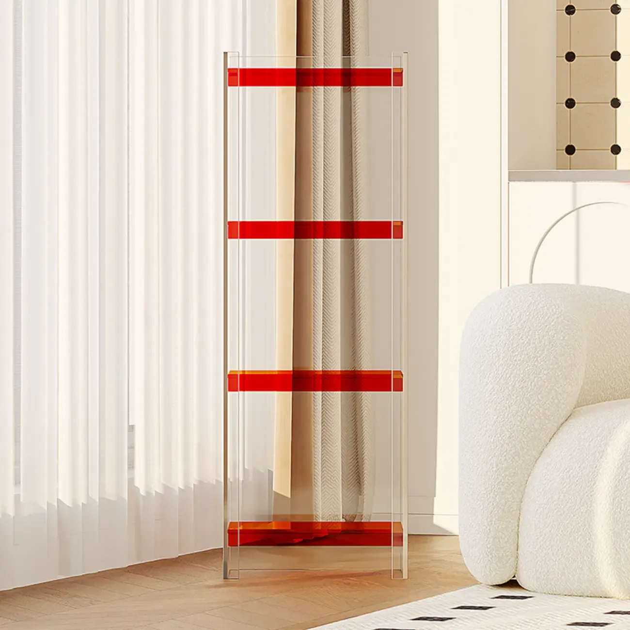 Minimalism Clear Acrylic 4-Tier Vertical Narrow Bookcase Image - 13