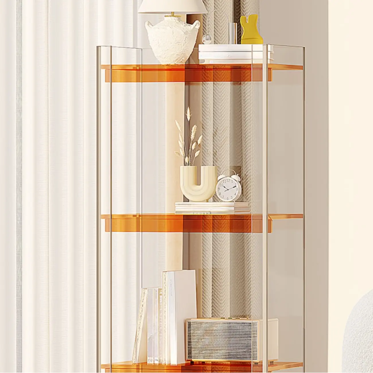 Minimalism Clear Acrylic 4-Tier Vertical Narrow Bookcase Image - 15 | homeyfad
