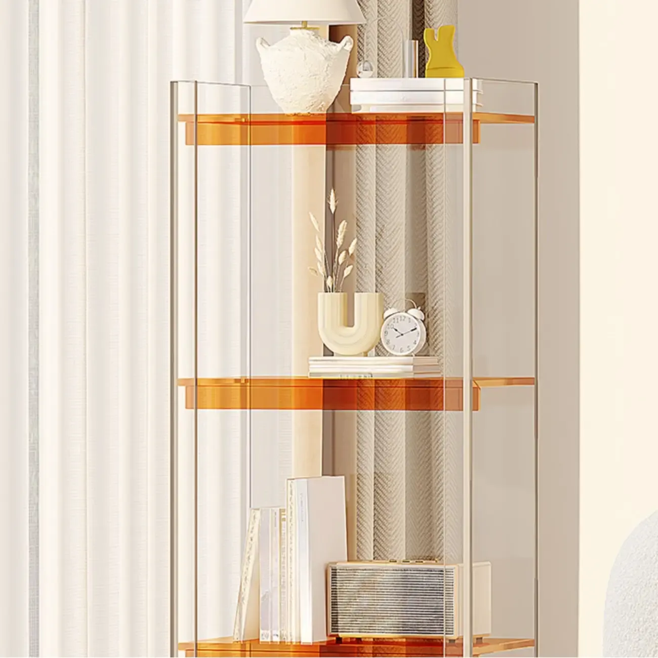 Minimalism Clear Acrylic 4-Tier Vertical Narrow Bookcase Image - 15