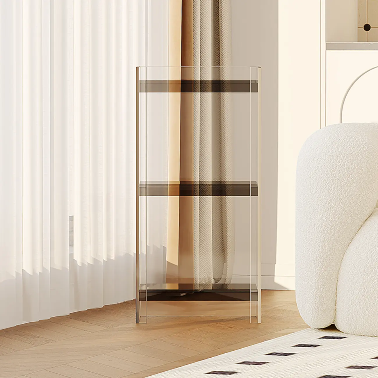 Minimalism Clear Acrylic 4-Tier Vertical Narrow Bookcase Image - 16 | homeyfad