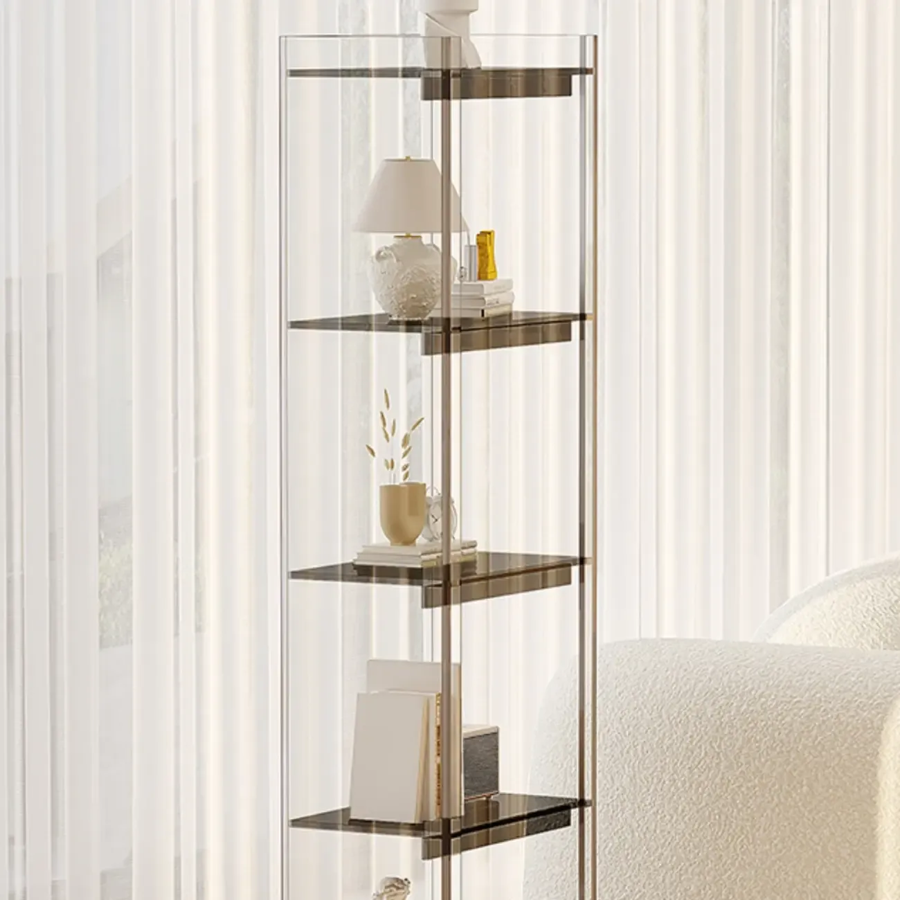 Minimalism Clear Acrylic 4-Tier Vertical Narrow Bookcase Image - 17