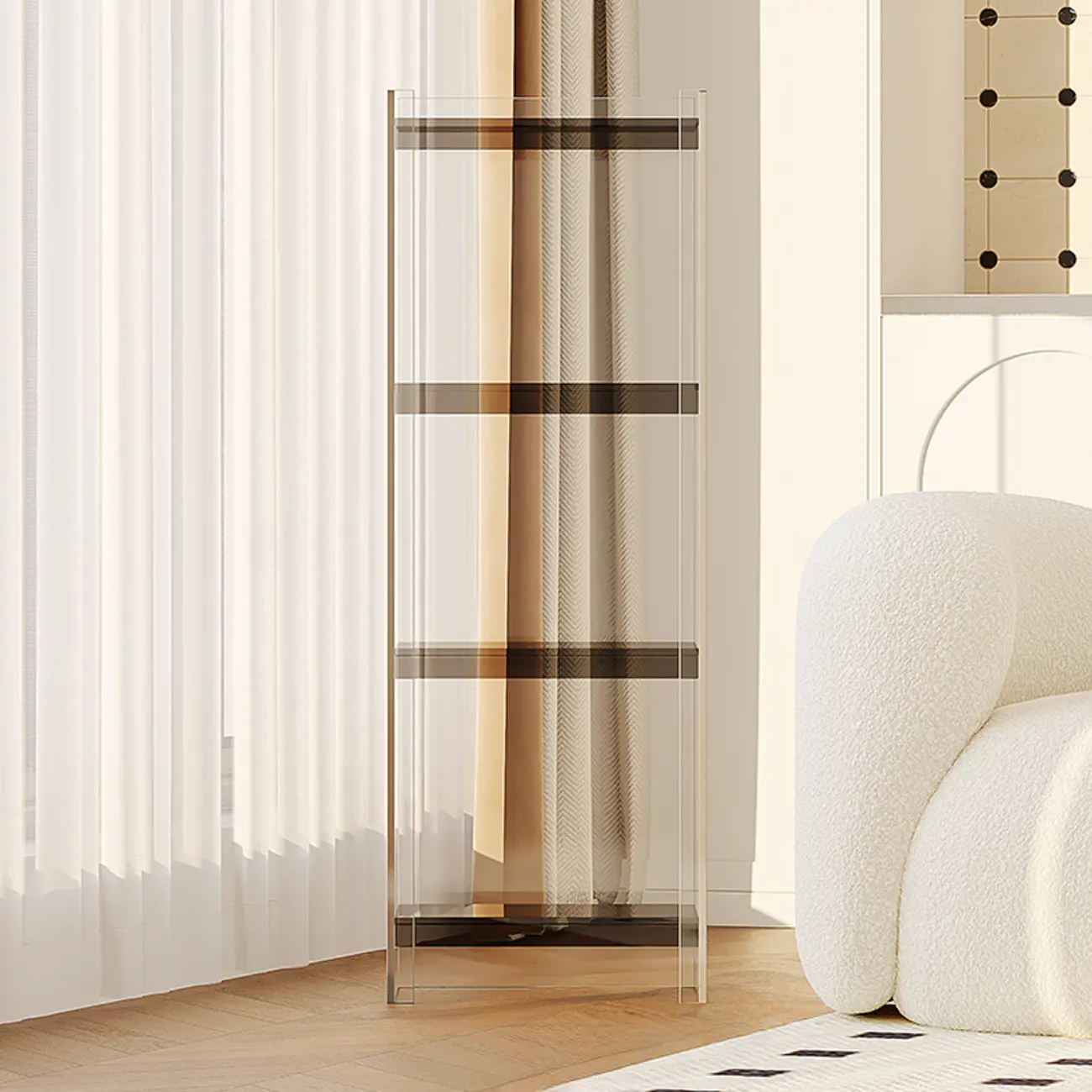 Minimalism Clear Acrylic 4-Tier Vertical Narrow Bookcase Image - 18 | homeyfad