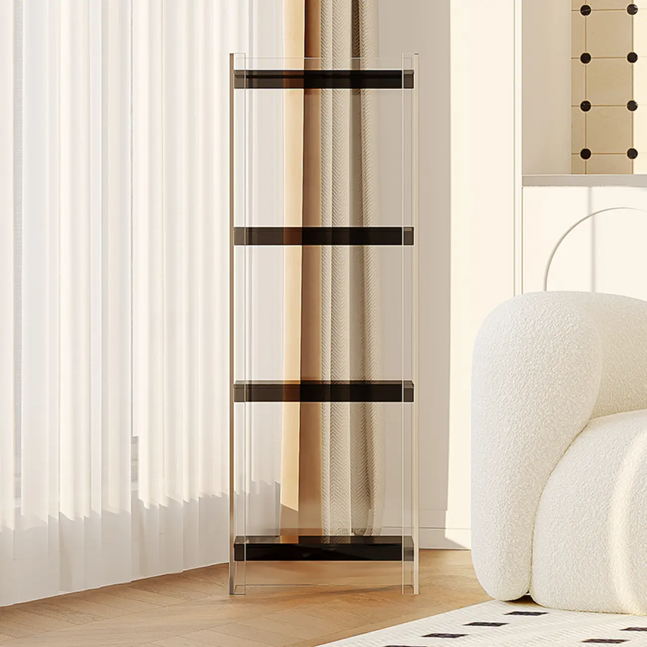 Minimalism Clear Acrylic 4-Tier Vertical Narrow Bookcase Image - 21 | homeyfad