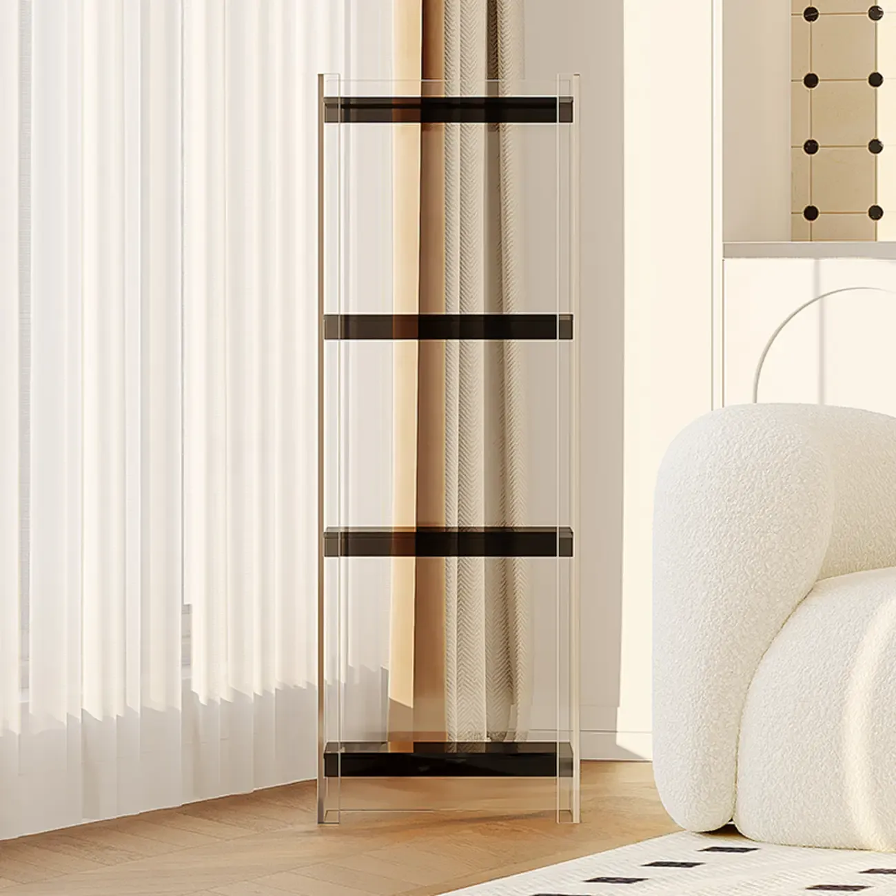 Minimalism Clear Acrylic 4-Tier Vertical Narrow Bookcase Image - 21