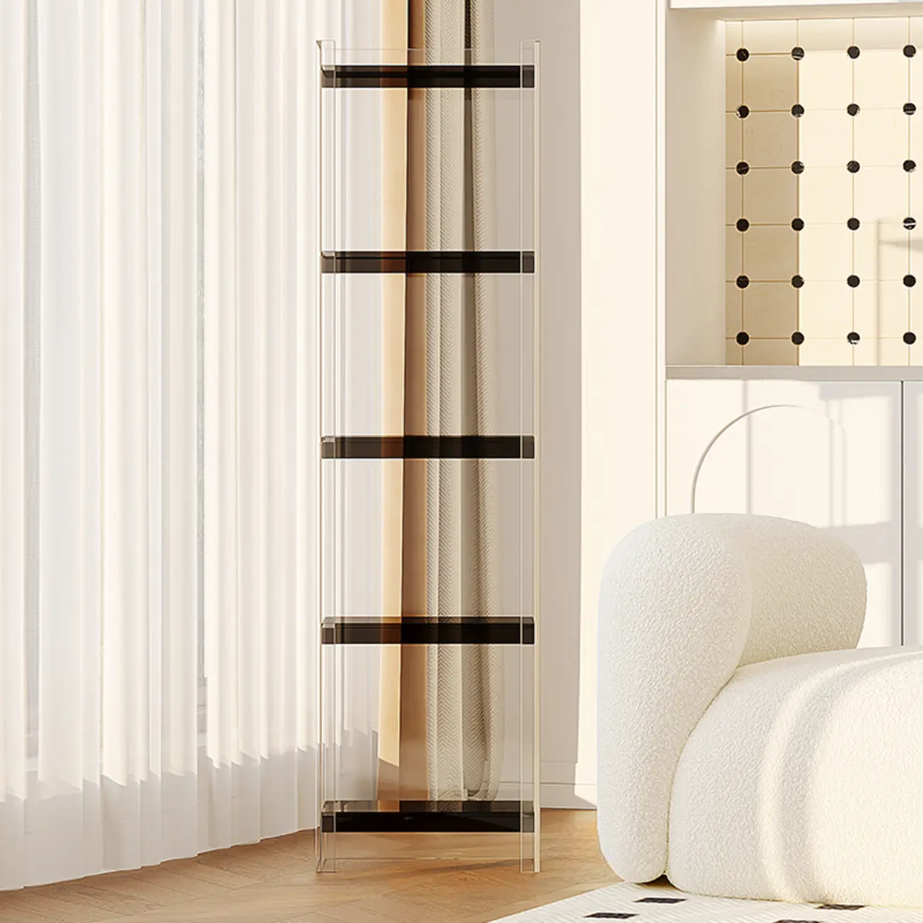 Minimalism Clear Acrylic 4-Tier Vertical Narrow Bookcase Image - 22 | homeyfad