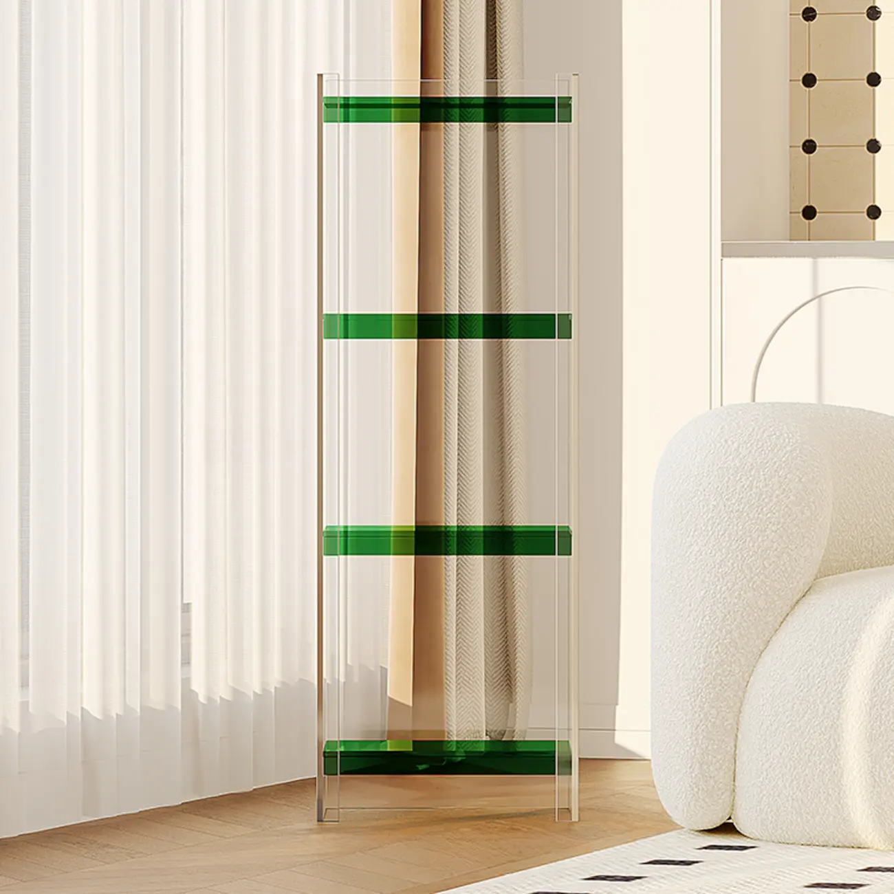 Minimalism Clear Acrylic 4-Tier Vertical Narrow Bookcase Image - 24 | homeyfad