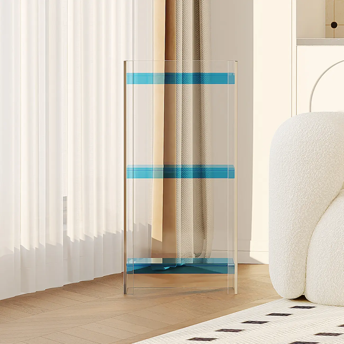 Minimalism Clear Acrylic 4-Tier Vertical Narrow Bookcase Image - 26 | homeyfad