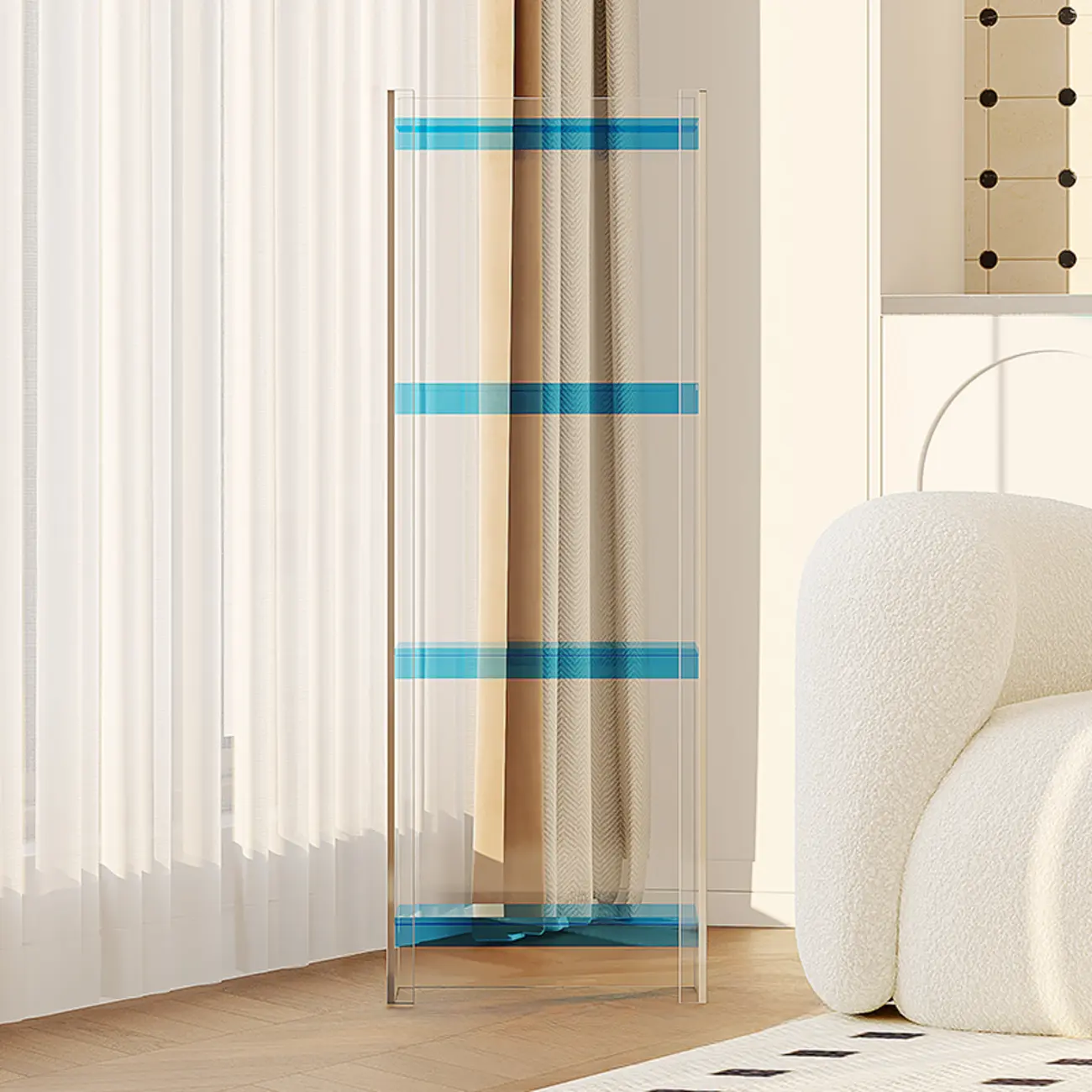 Minimalism Clear Acrylic 4-Tier Vertical Narrow Bookcase Image - 27 | homeyfad