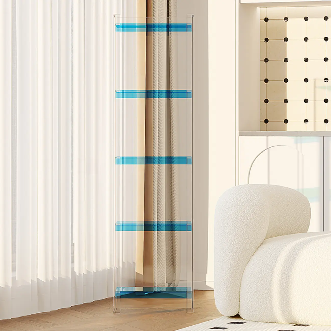 Minimalism Clear Acrylic 4-Tier Vertical Narrow Bookcase Image - 28 | homeyfad