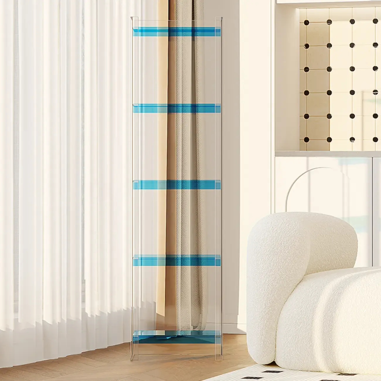 Minimalism Clear Acrylic 4-Tier Vertical Narrow Bookcase Image - 28