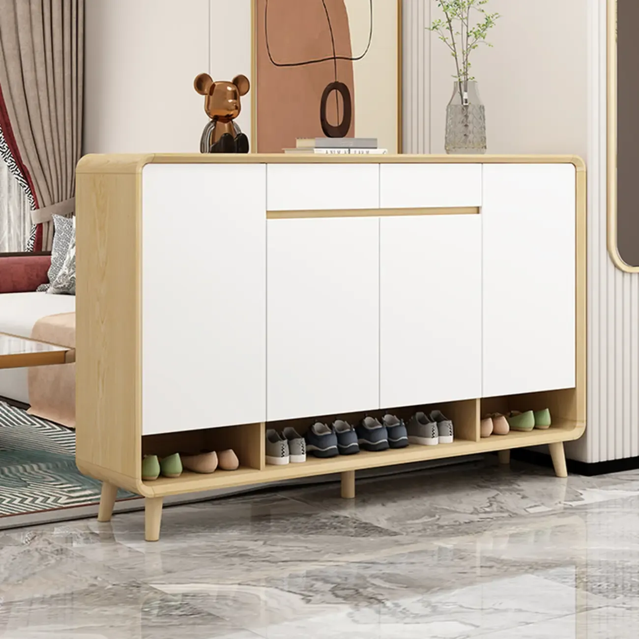 Natural Solid Wood Shoe Cabinet for Entryway Image - 1
