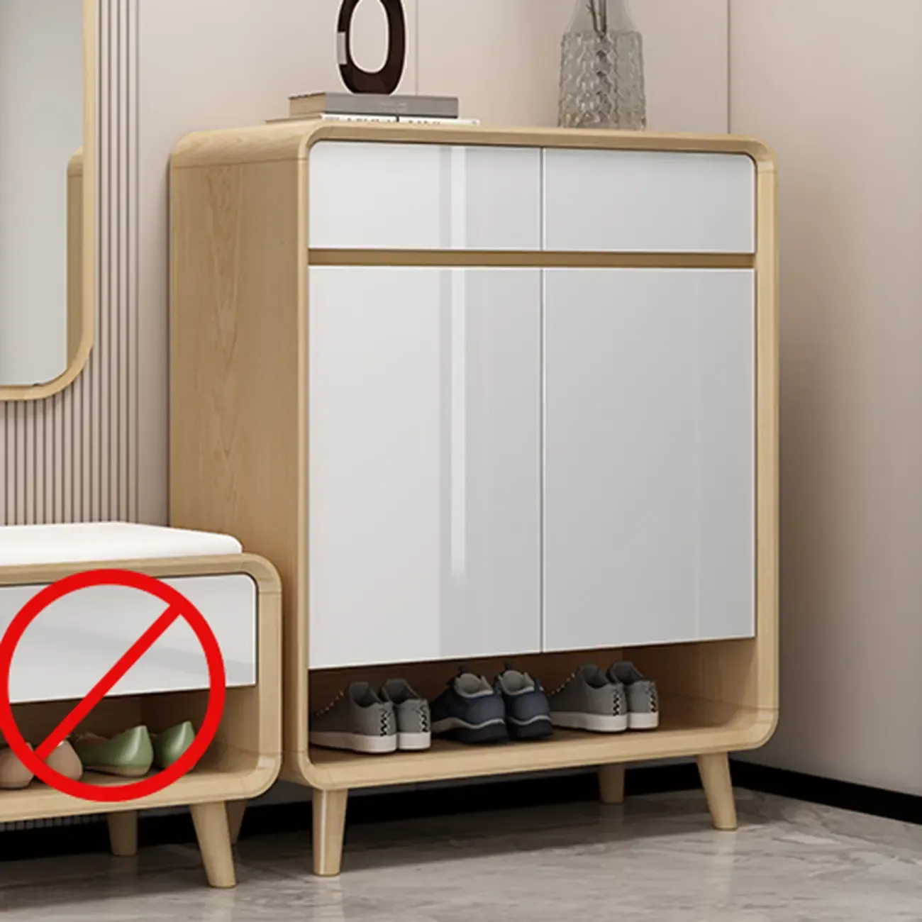 Natural Solid Wood Shoe Cabinet for Entryway Image - 2