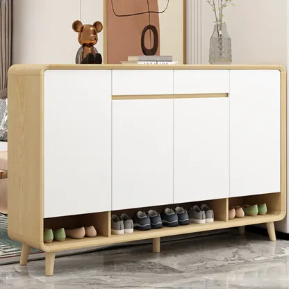 Natural Solid Wood Shoe Cabinet for Entryway Image - 4
