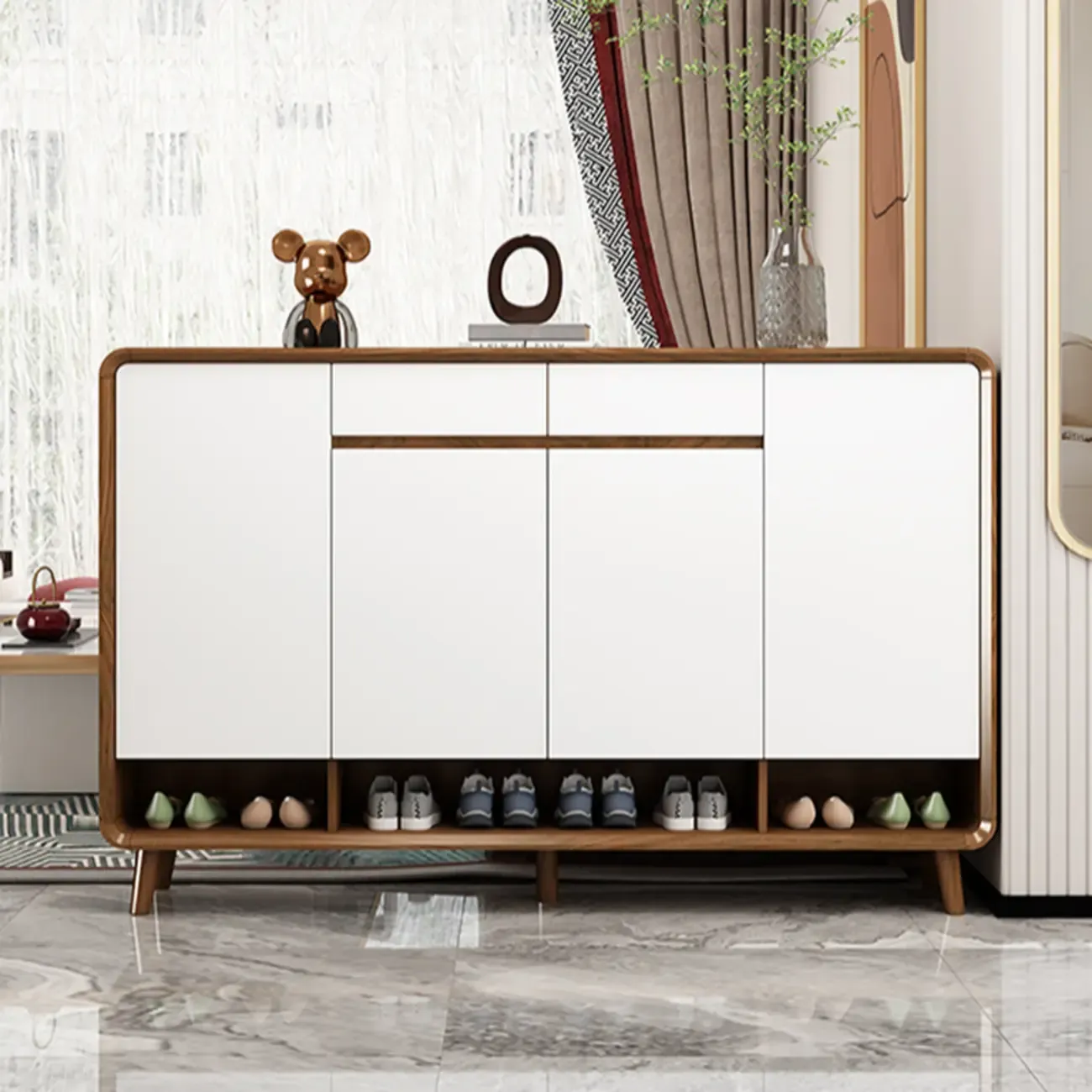 Natural Solid Wood Shoe Cabinet for Entryway Image - 6