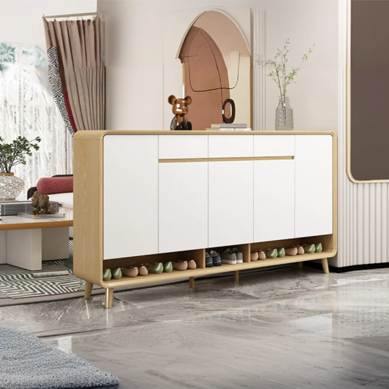 Natural Solid Wood Shoe Cabinet for Entryway Image - 7 | homeyfad