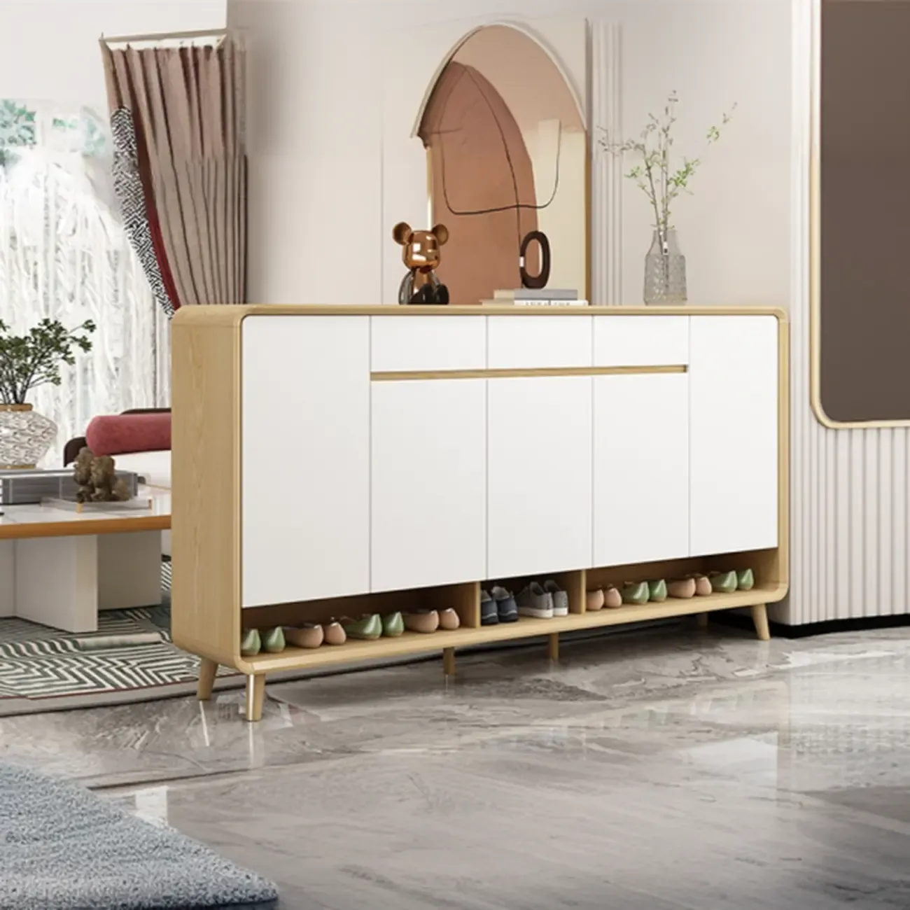 Natural Solid Wood Shoe Cabinet for Entryway Image - 7