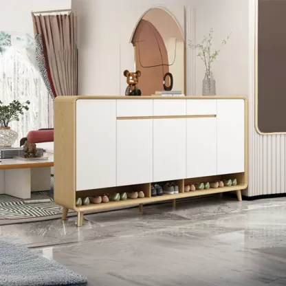 Natural Solid Wood Shoe Cabinet for Entryway Image - 7