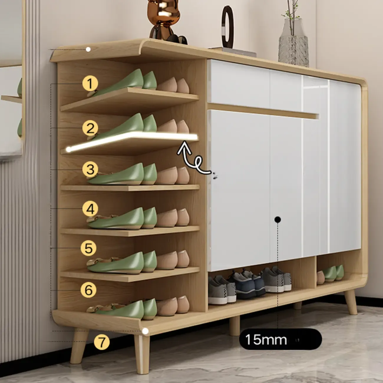 Natural Solid Wood Shoe Cabinet for Entryway Image - 8