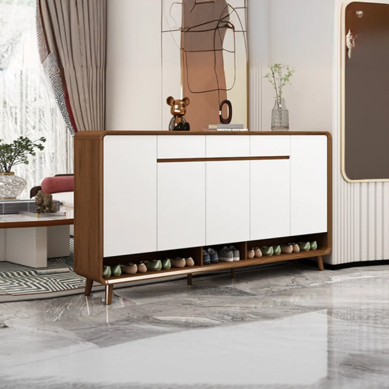 Natural Solid Wood Shoe Cabinet for Entryway Image - 9 | homeyfad