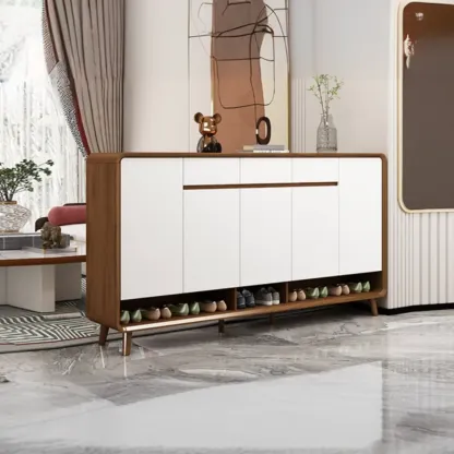 Natural Solid Wood Shoe Cabinet for Entryway Image - 9