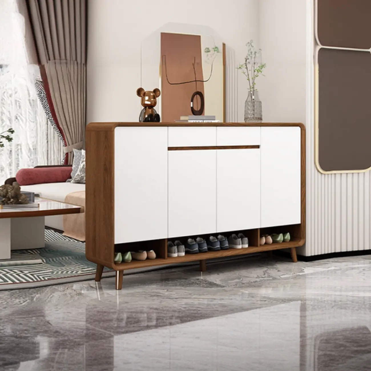 Natural Solid Wood Shoe Cabinet for Entryway Image - 11 | homeyfad