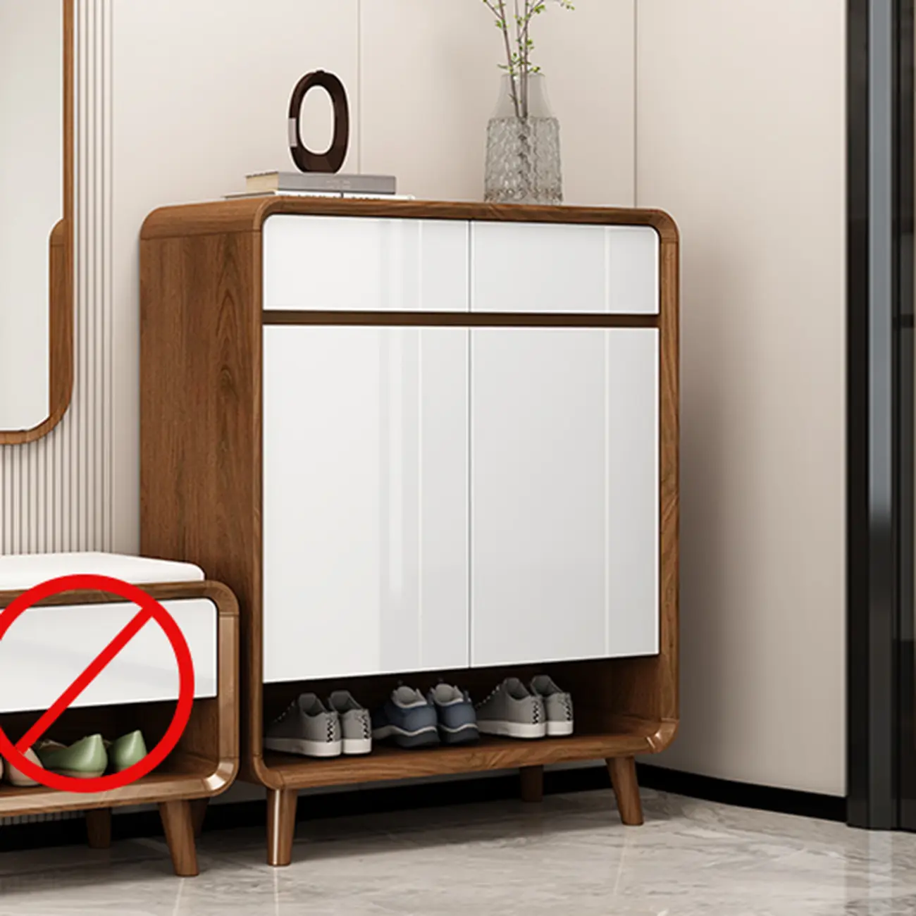 Natural Solid Wood Shoe Cabinet for Entryway Image - 15 | homeyfad