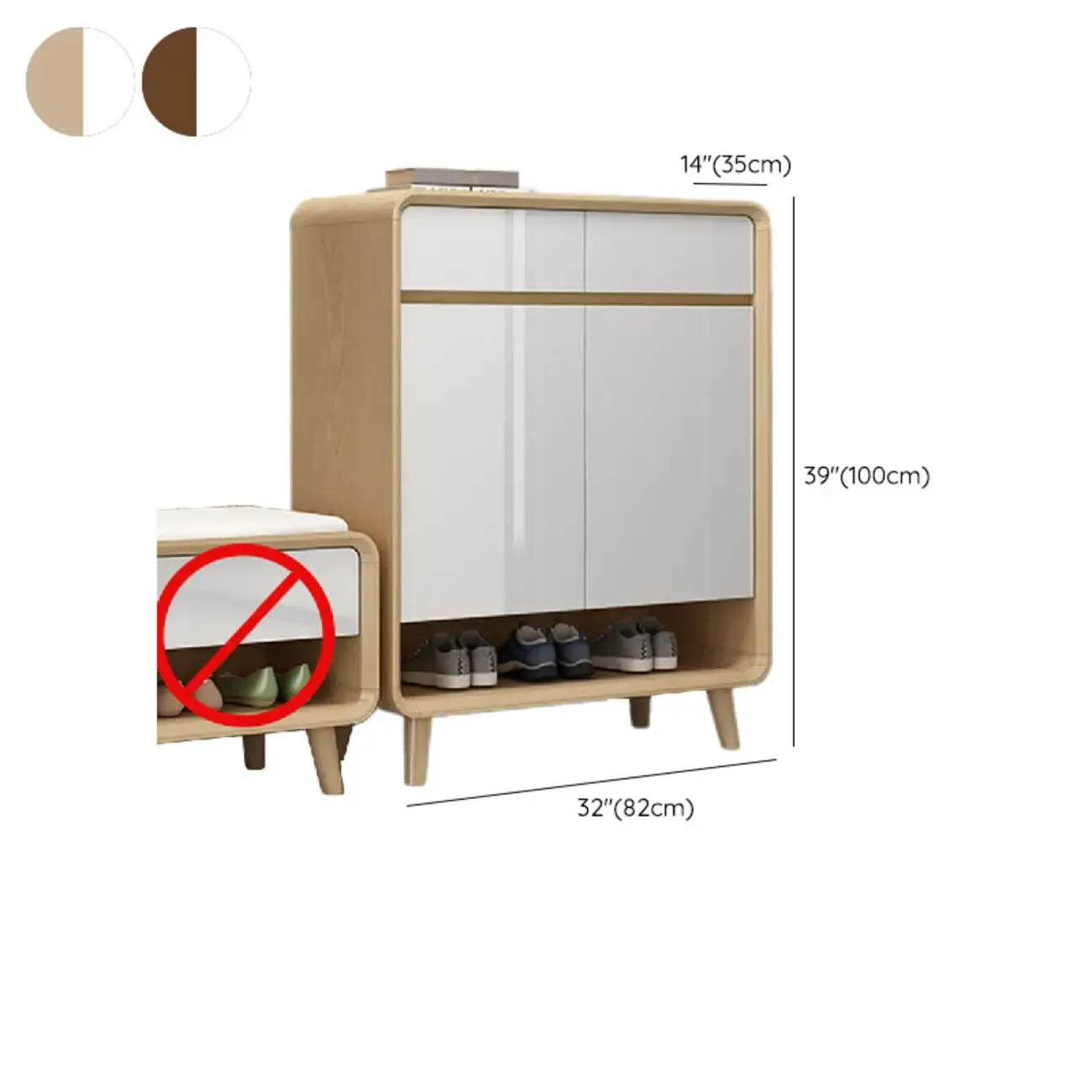 Natural Solid Wood Shoe Cabinet for Entryway #size