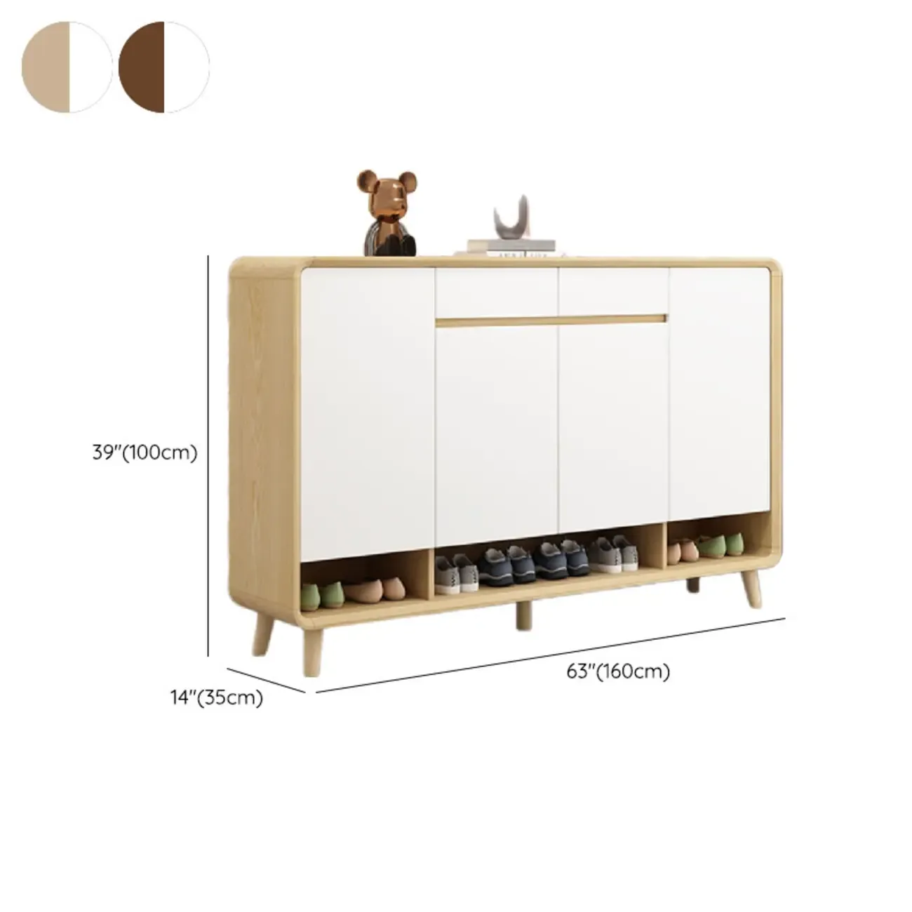 Natural Solid Wood Shoe Cabinet for Entryway Image - 21