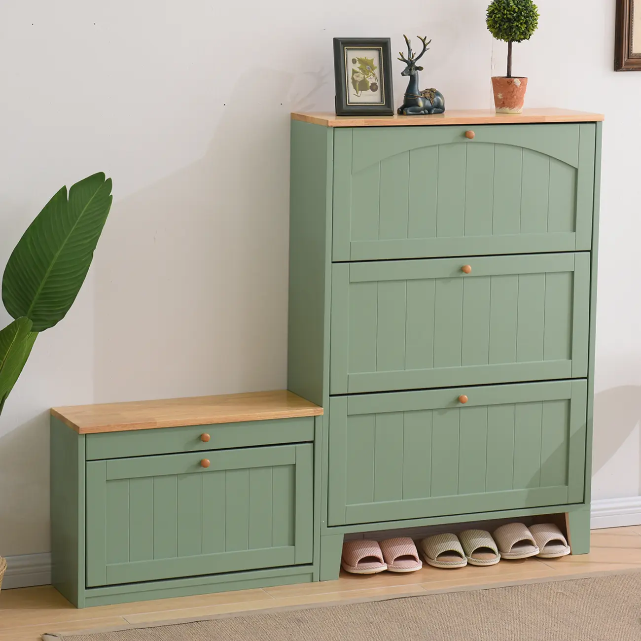 Entryway White/ Tawny Wooden Wall-Mounted Shoe Cabinet Image - 6 | homeyfad